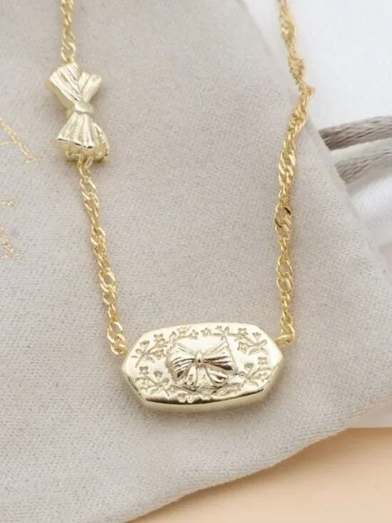 NEW Kendra Scott Elisa Bow Gold Posey Pink Luna Rosa Bow Necklace - Picture 3 of 3